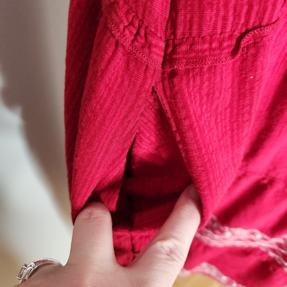 Knox Rose Dress womens Medium embroidered tiered midi boho red white - Picture 3 of 6